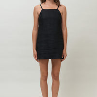 Carmen Linen Mini Dress | Black