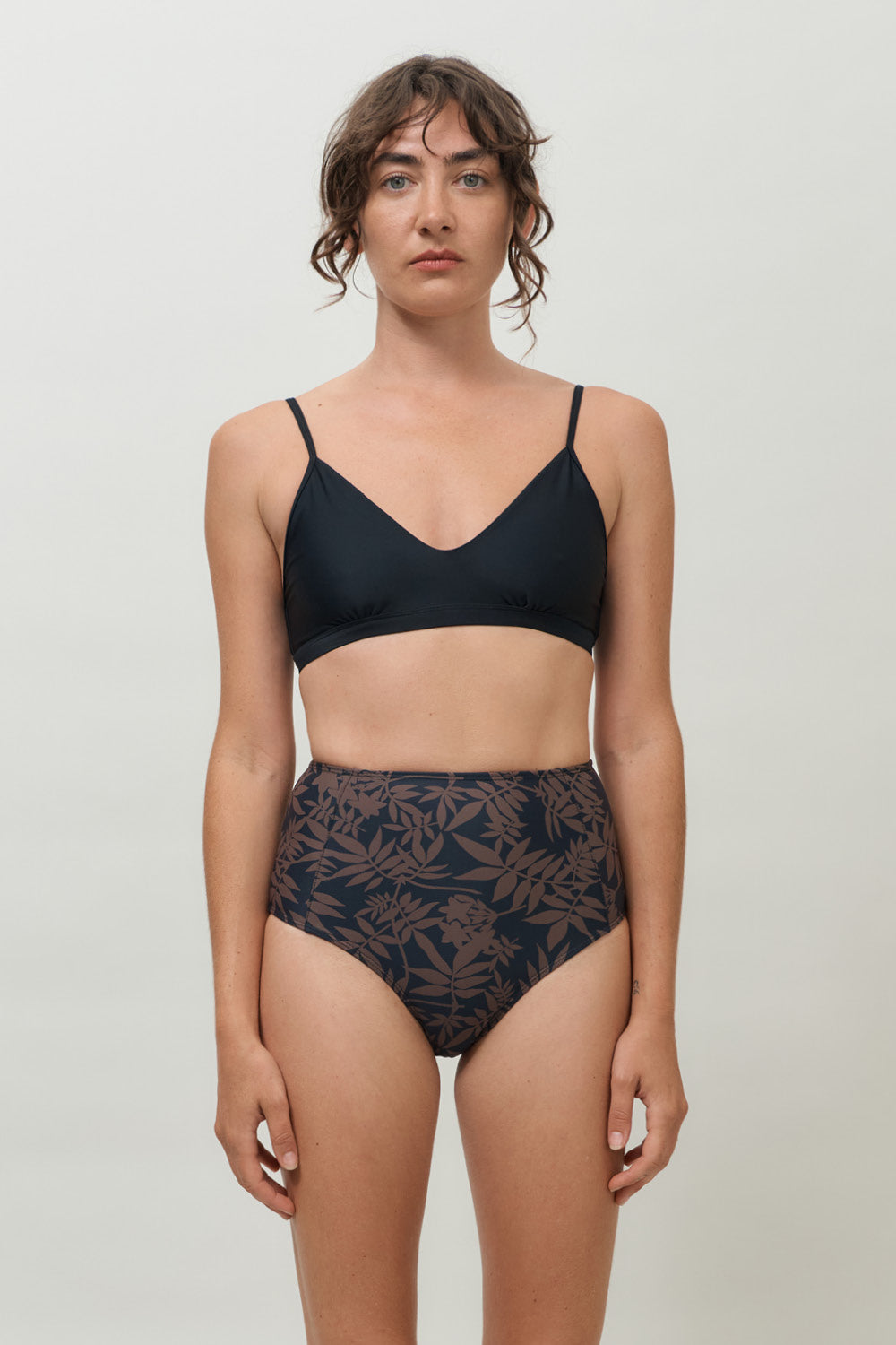 Hakea | Santiago High Waisted Bikini Bottoms in Leaf Print | Sustainable Swimwear