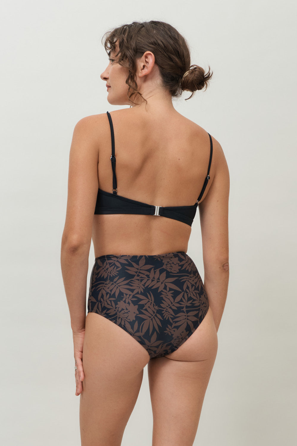 Hakea | Santiago High Waisted Bikini Bottoms in Leaf Print | Sustainable Swimwear